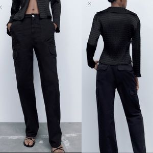 ZARA Straight Denim Cargo Pants 29 8 Black